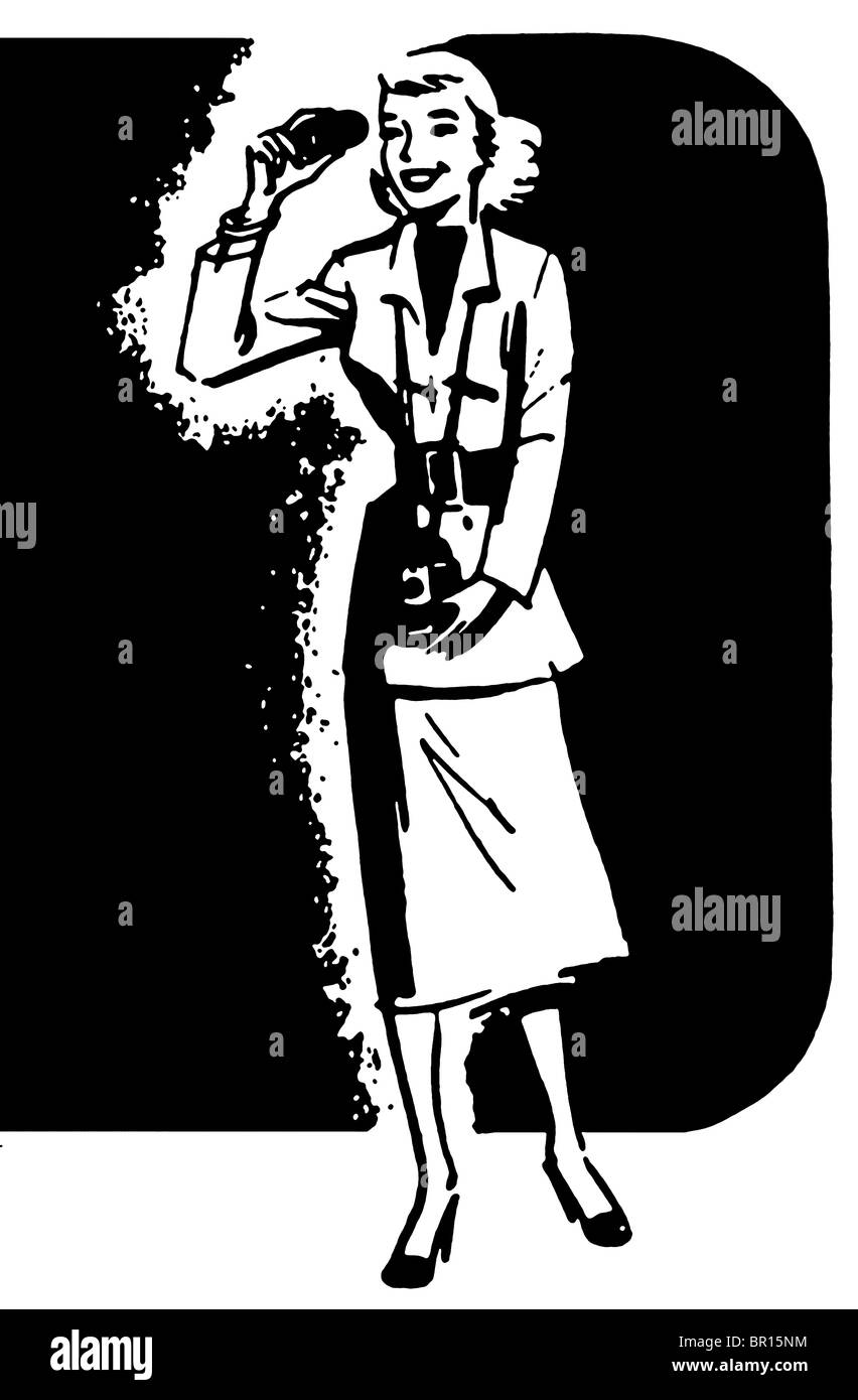 Une version noir et blanc d'un style vintage portrait d'une femme Banque D'Images