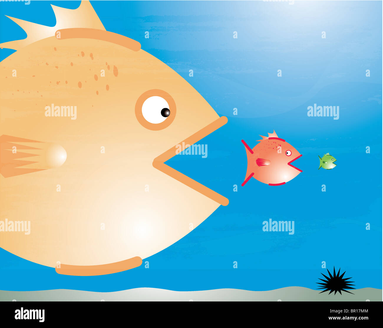 Un gros poisson mange un petit poisson qui est sur le point de manger un  poisson encore plus petit Photo Stock - Alamy
