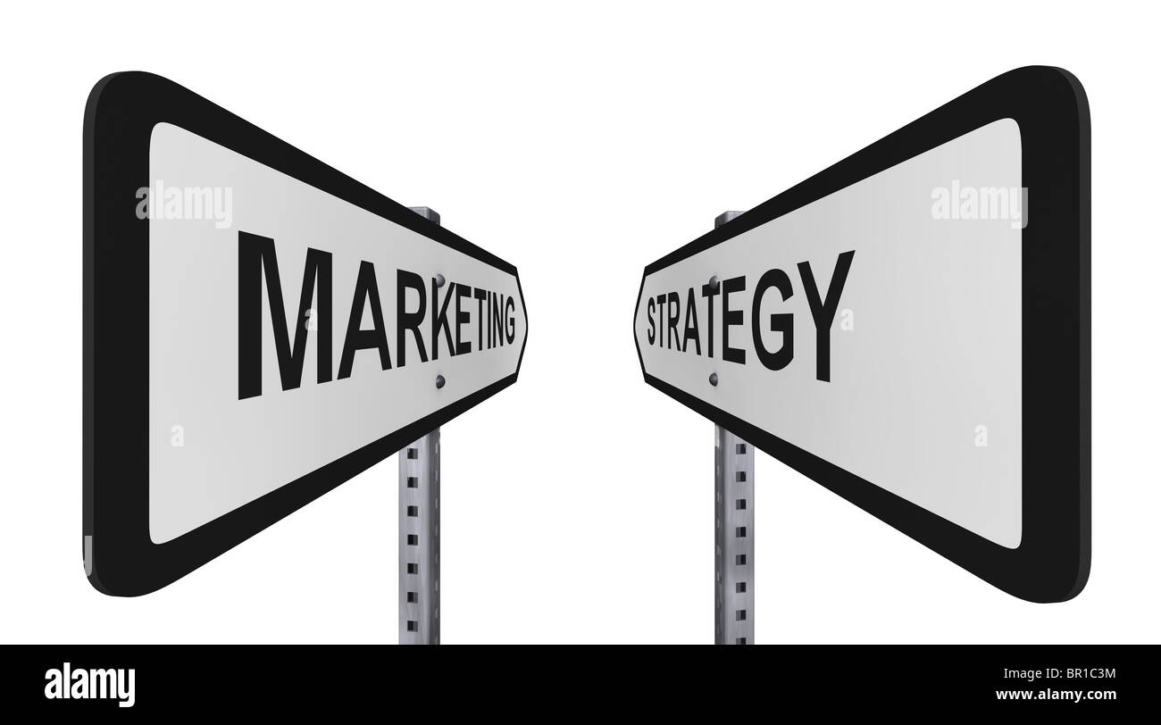 Une paire de panneaux indiquant la stratégie marketing que sont les étirements dans la distance. Banque D'Images