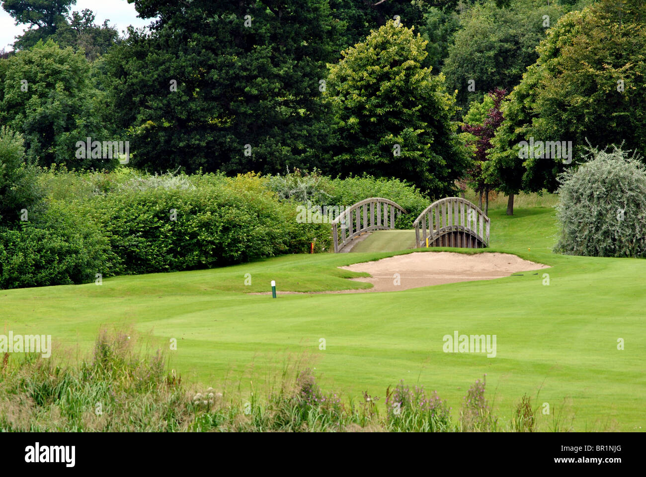 Petit pont de bois sur le k club golf course Banque D'Images