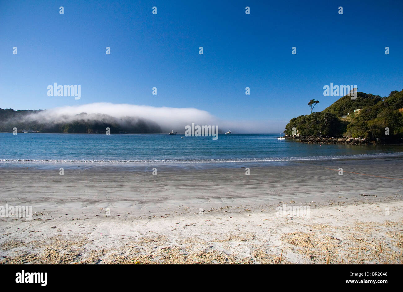 Steward Island, en Nouvelle-Zélande. Surplombant le port pittoresque et de la plage et sur l'île de Stewart. Banque D'Images