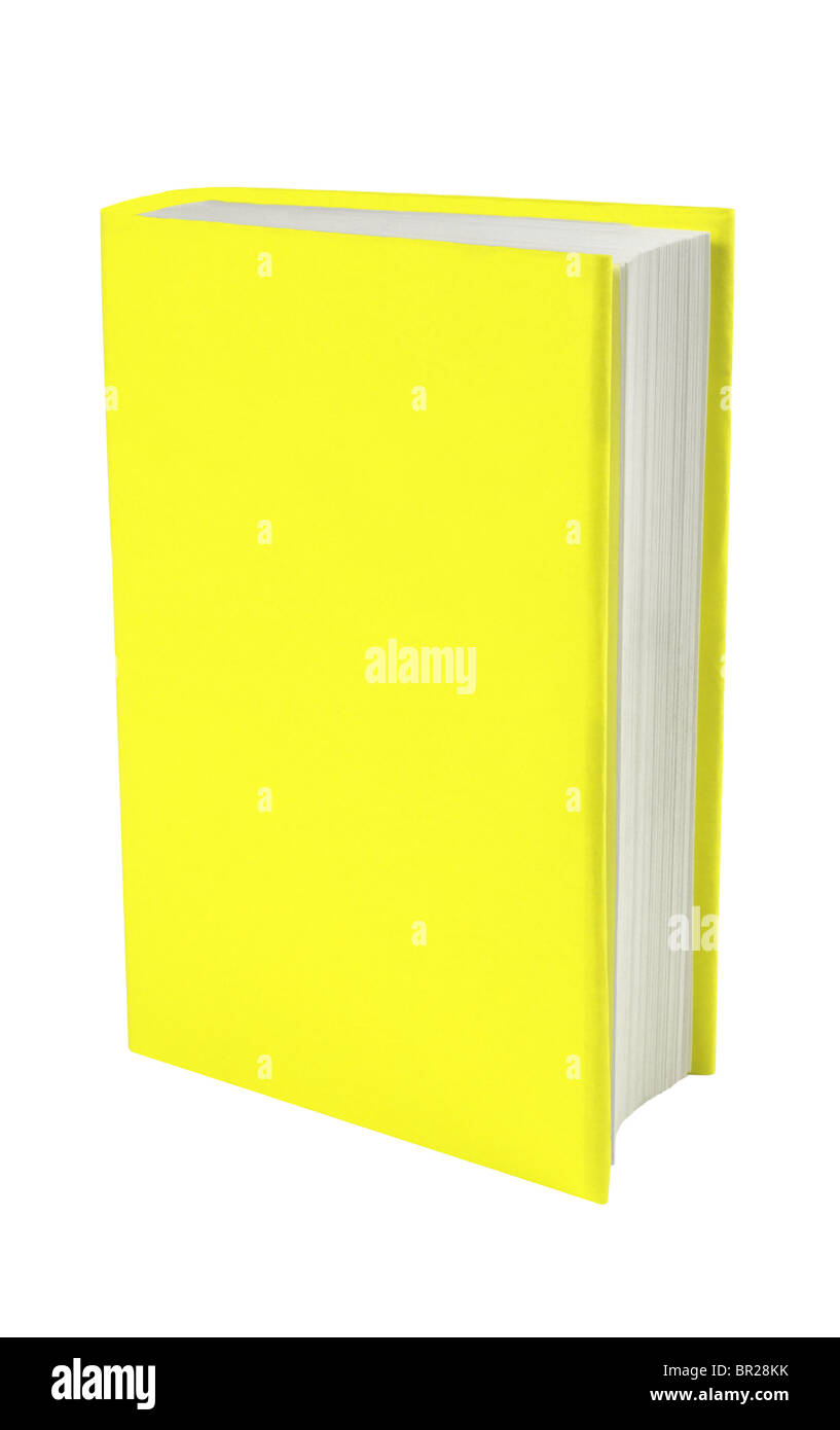 Livre blanc avec couvercle jaune sur fond blanc Banque D'Images