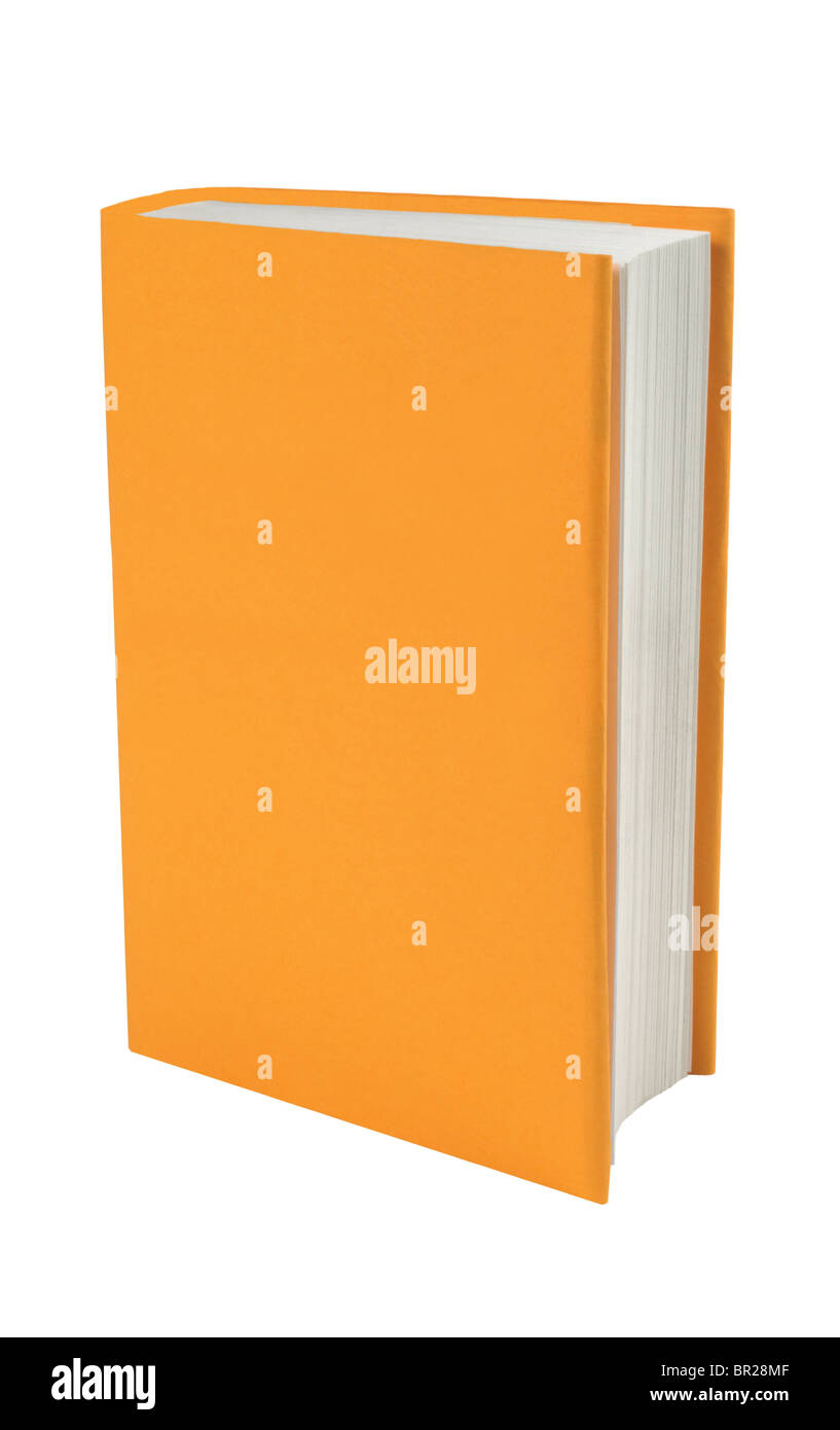 Livre blanc avec couvercle orange sur fond blanc Banque D'Images