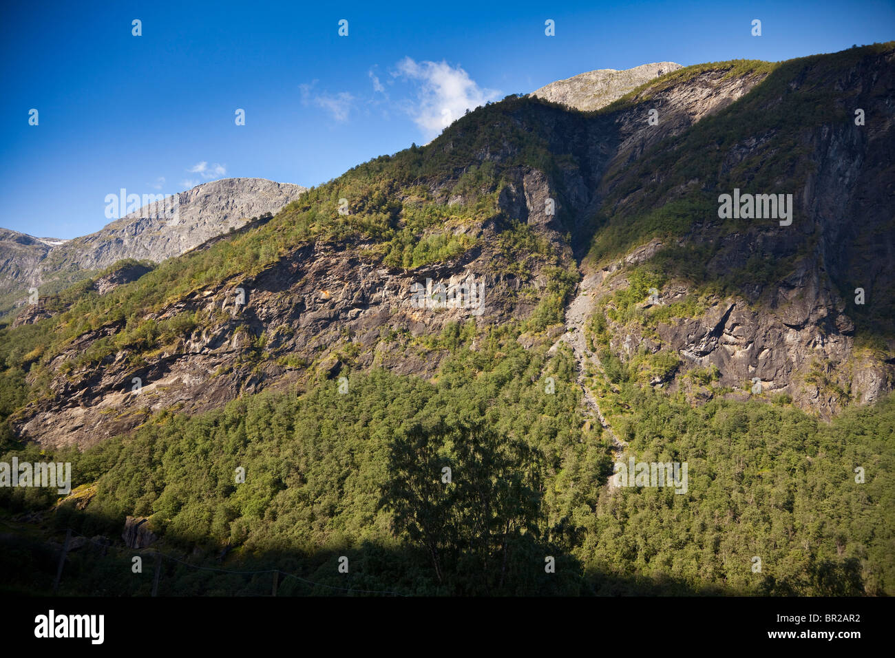 Mountain Valley paysage de la célèbre ligne de chemin de fer de Flåm touristiques en Norvège. Banque D'Images