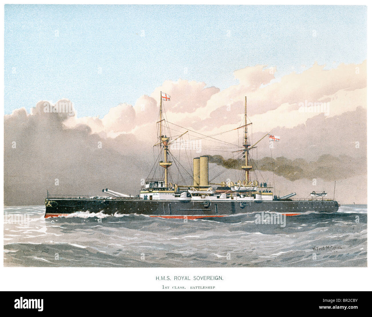 Le HMS Royal Sovereign était un cuirassé de la Royal Navy, et le plus grand navire de guerre dans le monde à l'époque Banque D'Images