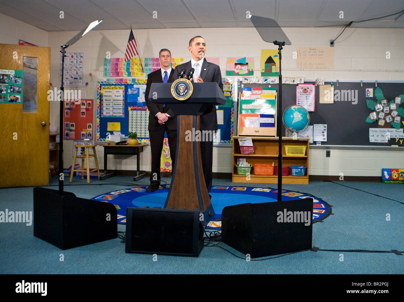 Le président Barack Obama visites Graham Road Elementary School. Banque D'Images