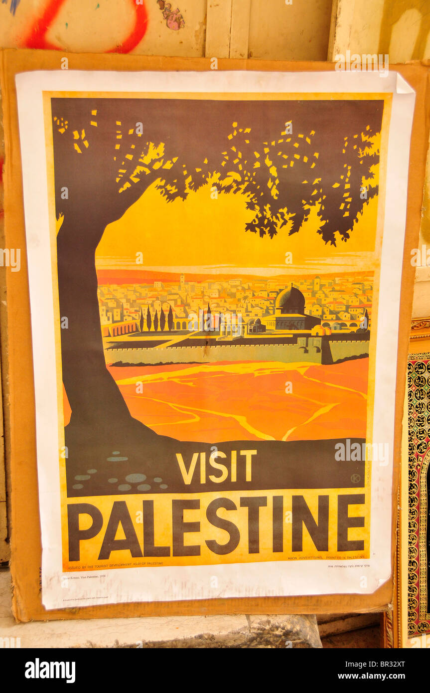 Poster 'visite la Palestine' sur le mur d'une maison, Jérusalem, Israël, Moyen-Orient, l'Orient Banque D'Images