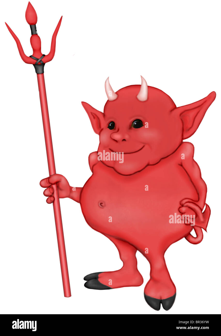 Une illustration de type dessin animé un petit diable avec une fourche Banque D'Images