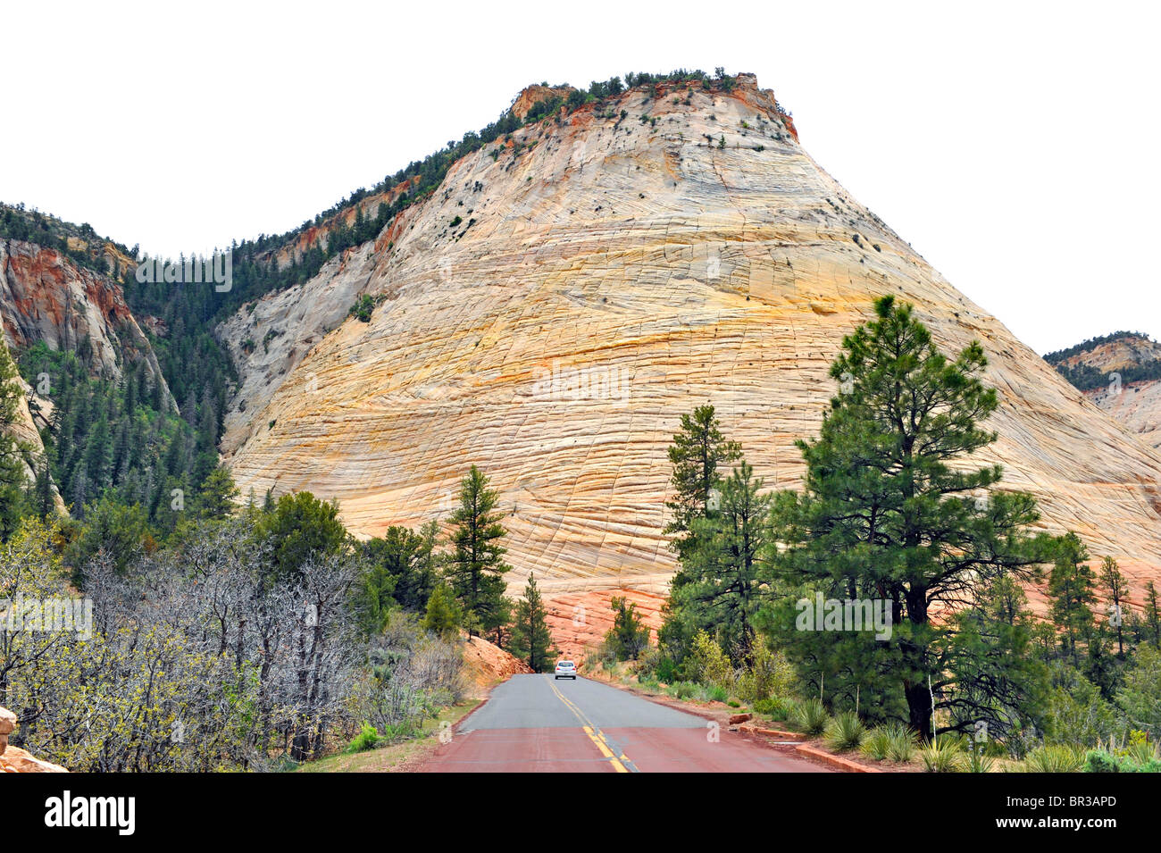 Mesa damier sur Sion Mt Carmel Highway Mount Zion National Park Utah Banque D'Images