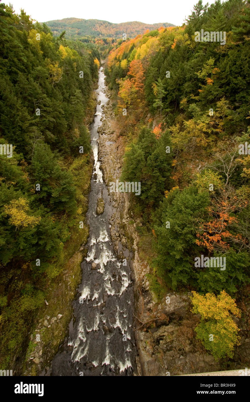 La rivière Ottauquechee coule à travers les 165 pieds de profondeur à Quechee Gorge de Quechee, Vermont. Banque D'Images