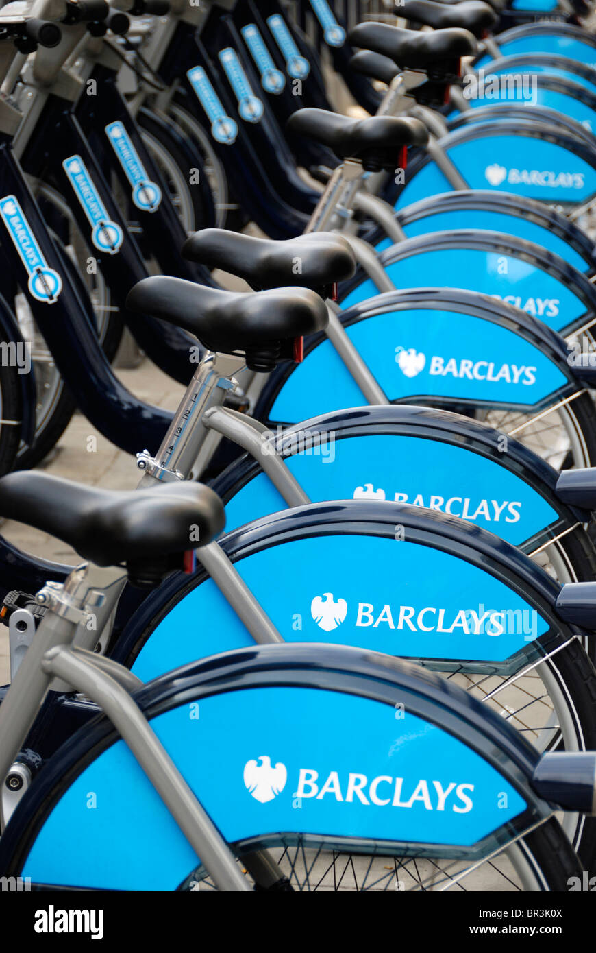 Barclays Cycle Hire bicyclettes, Londres, Angleterre Banque D'Images