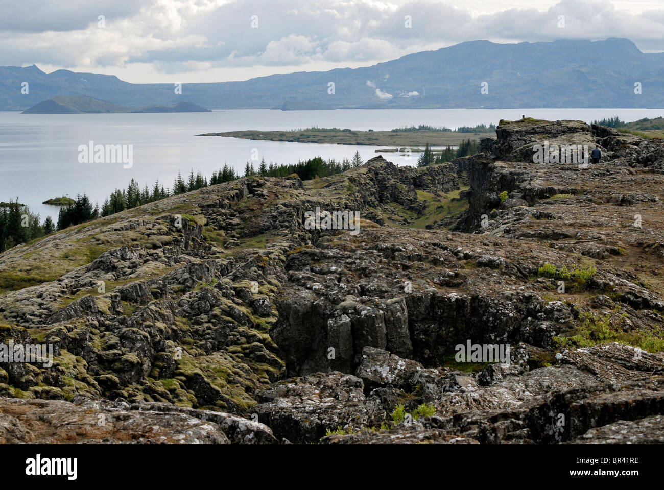 Parc national de Þingvellir et le lac Þingvallavatn, où Européens et Américains les plaques. Banque D'Images