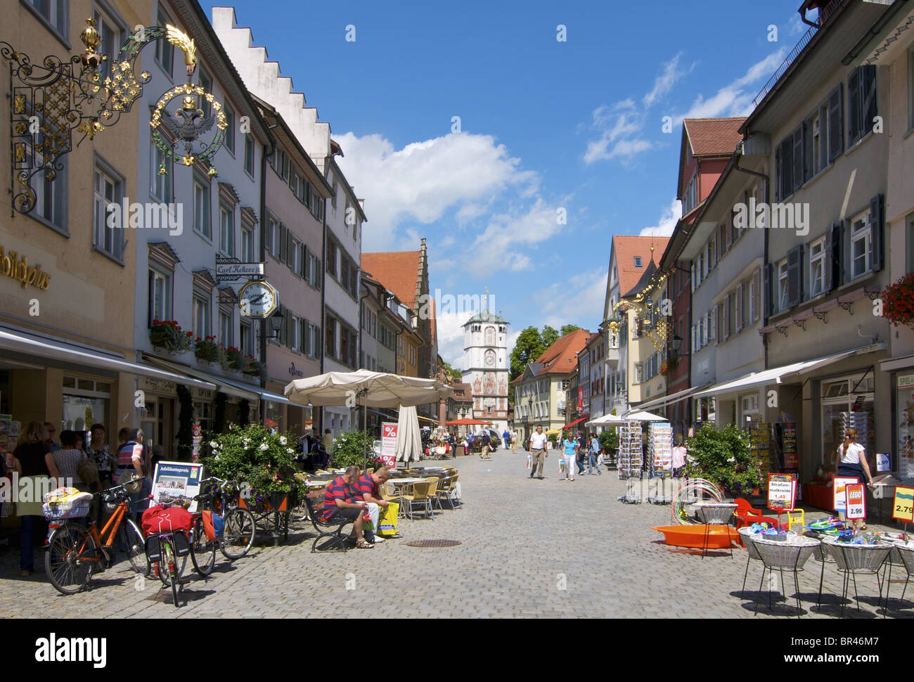 Zone piétonne et Ravensburg Gate, Wangen im Allgaeu, Bade-Wurtemberg, Allemagne, Europe Banque D'Images