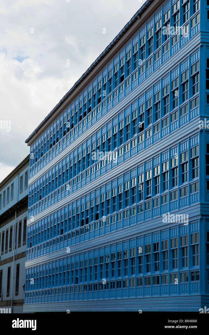 Las Galerias, bleu vitrage balcons, A Coruna, Espagne, Europe Banque D'Images