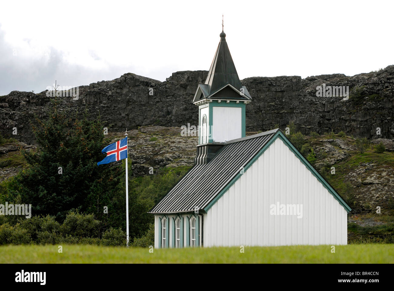 Þingvallakirkja à Þingvellir, où Européens et Américains les plaques. Banque D'Images