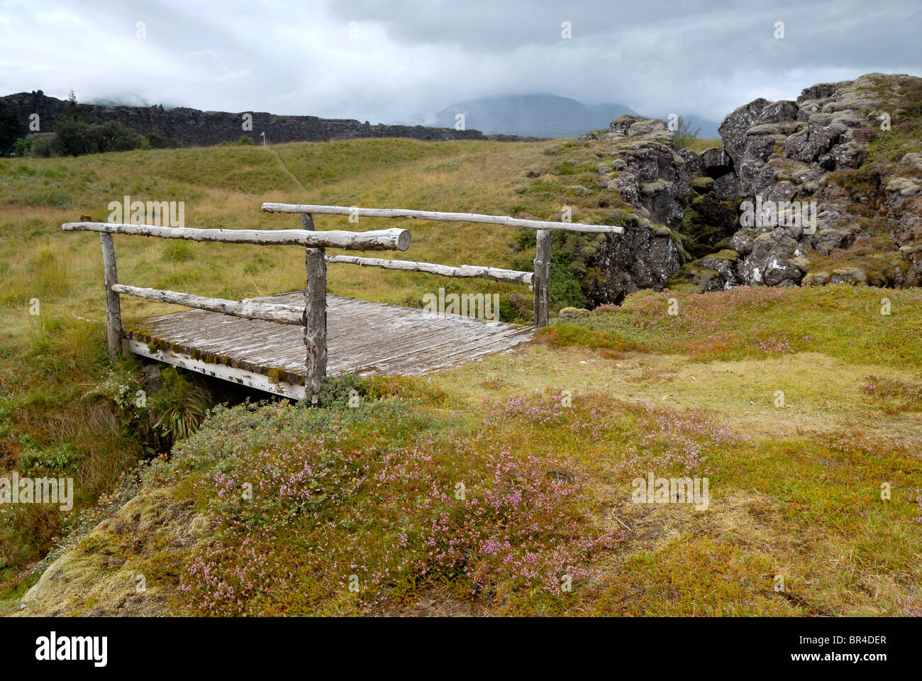Þingvellir, où Européens et Américains les plaques. Banque D'Images