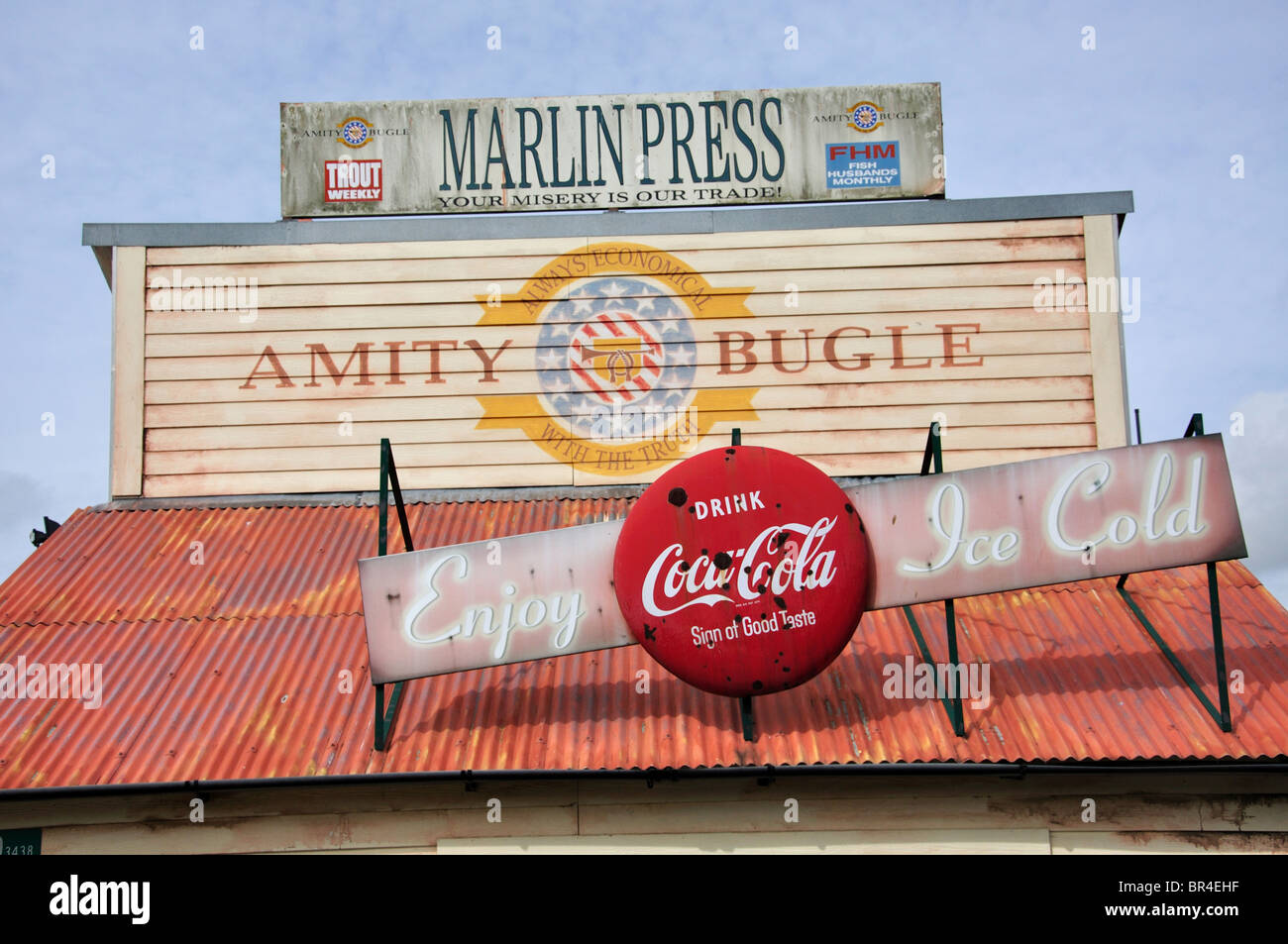 Ancien magasin avant, le parc à thème Thorpe Park, Chertsey, Surrey, Angleterre, Royaume-Uni Banque D'Images