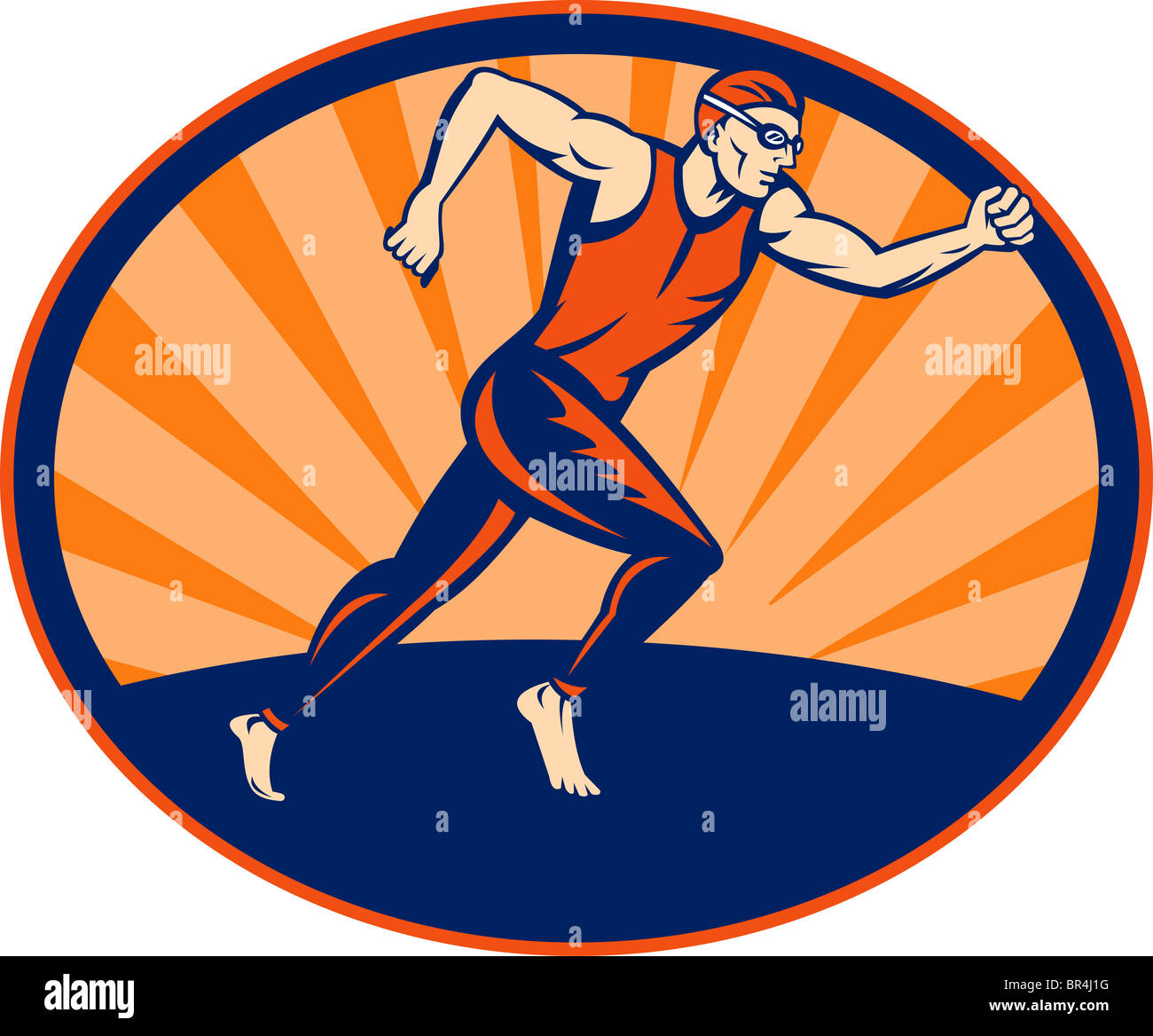 Illustration d'un coureur de Triathlon running signe occupant une ellipse. Banque D'Images