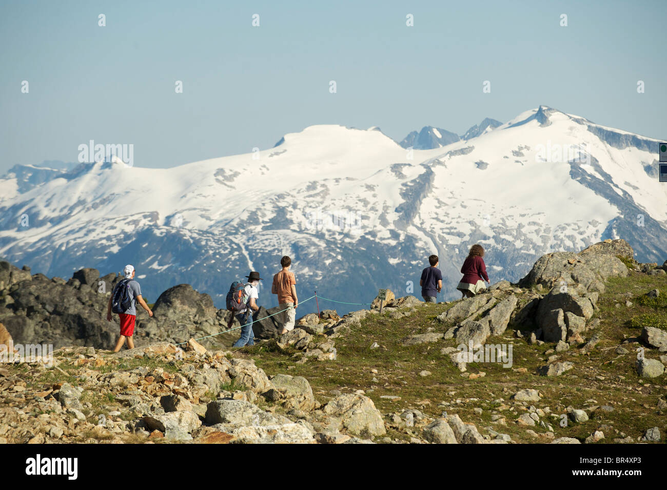 Un groupe en randonnée sur le mont Whistler. Whistler, BC, Canada Banque D'Images