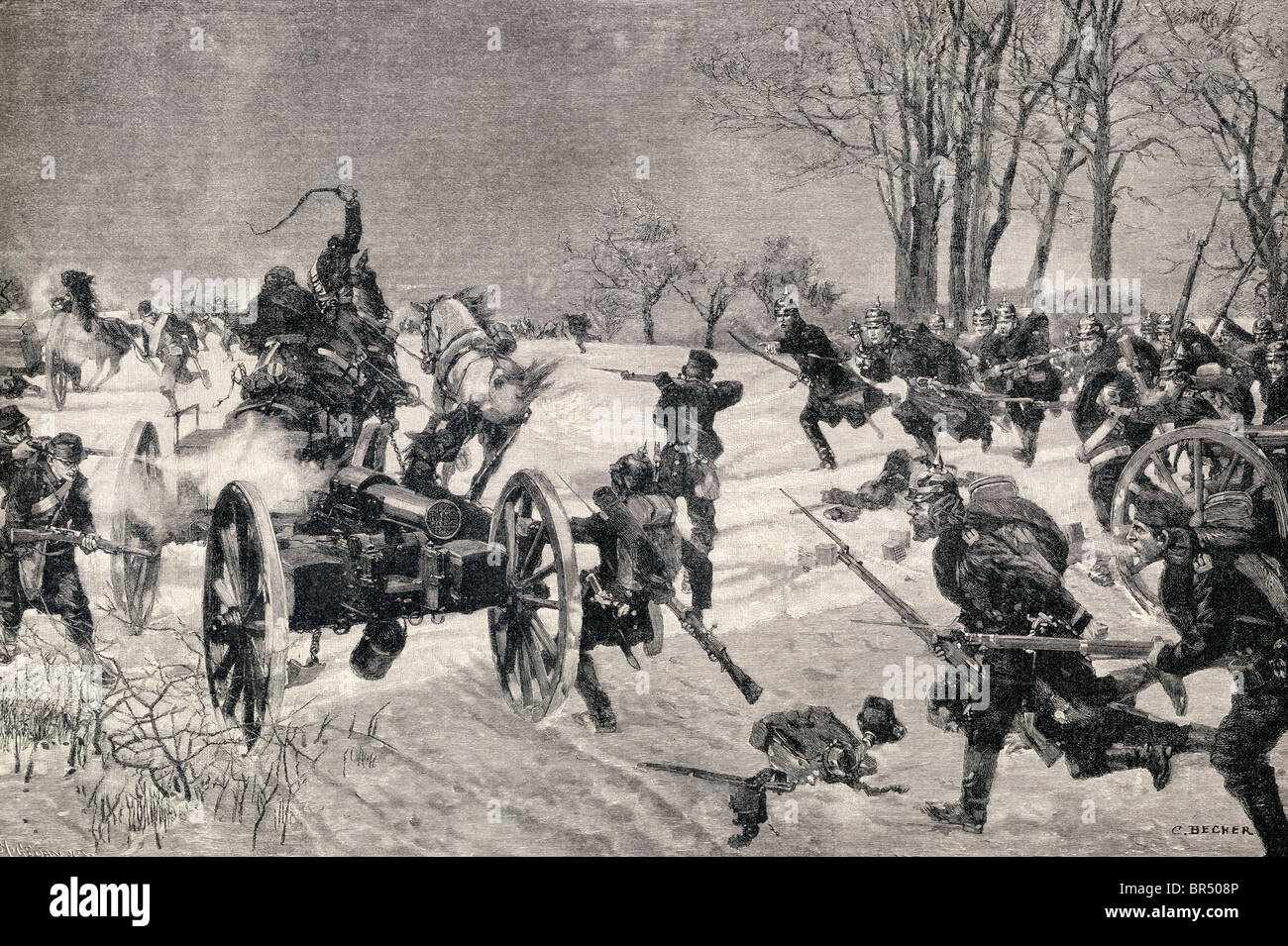 La bataille du Mans, 10 - 12 janvier, 1871. La victoire prussienne lors de la guerre franco-prussienne. Banque D'Images