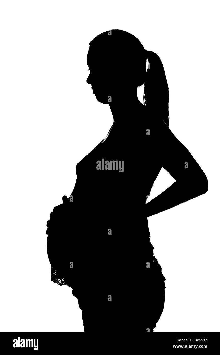 Femme enceinte sur fond blanc Banque D'Images