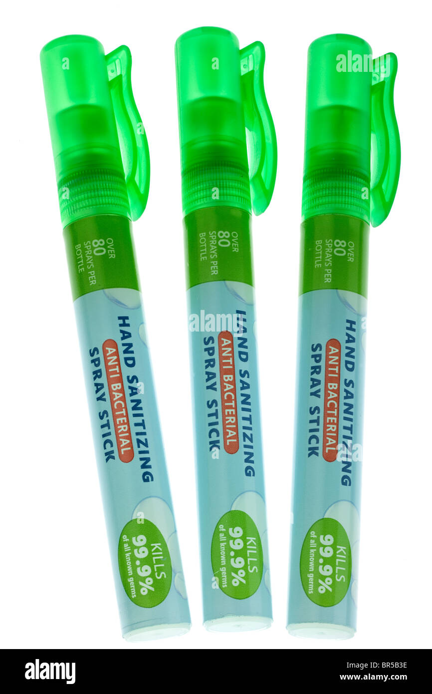 Trois 10ml anti bacterial Lavage Medi Désinfection des mains des bâtons de pulvérisation Banque D'Images