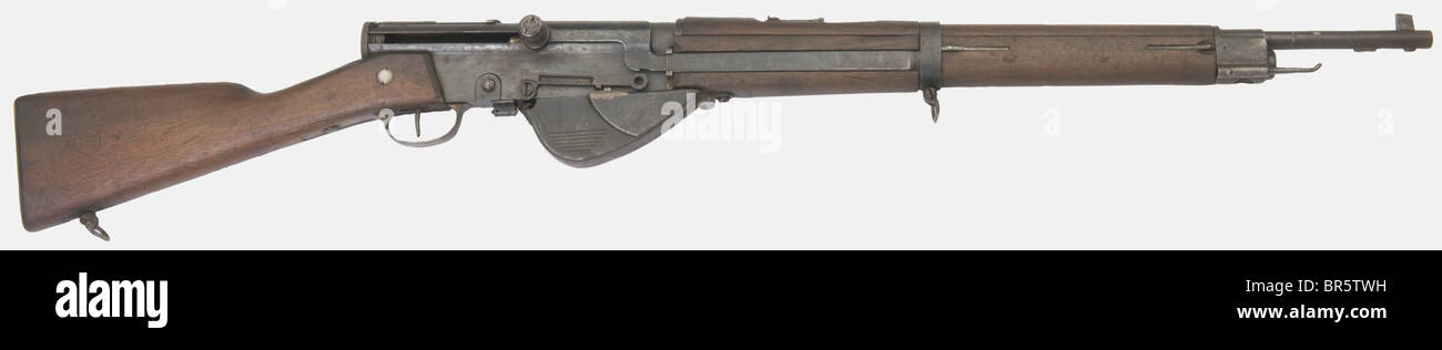 Fusil semi-automatique français M1918, calibre 8 x 50 R Lebel, numéro de  série F1919, avec poignée en acier. Magasin endommagé, certaines vis  manquantes, vis à bouteille de gaz retirée (à utiliser comme