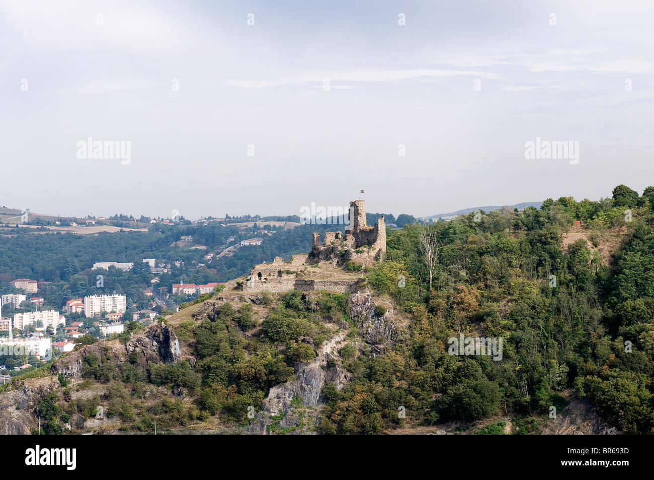 Panorama avec Rhône chateau de la Batie du Mont Pipet Banque D'Images