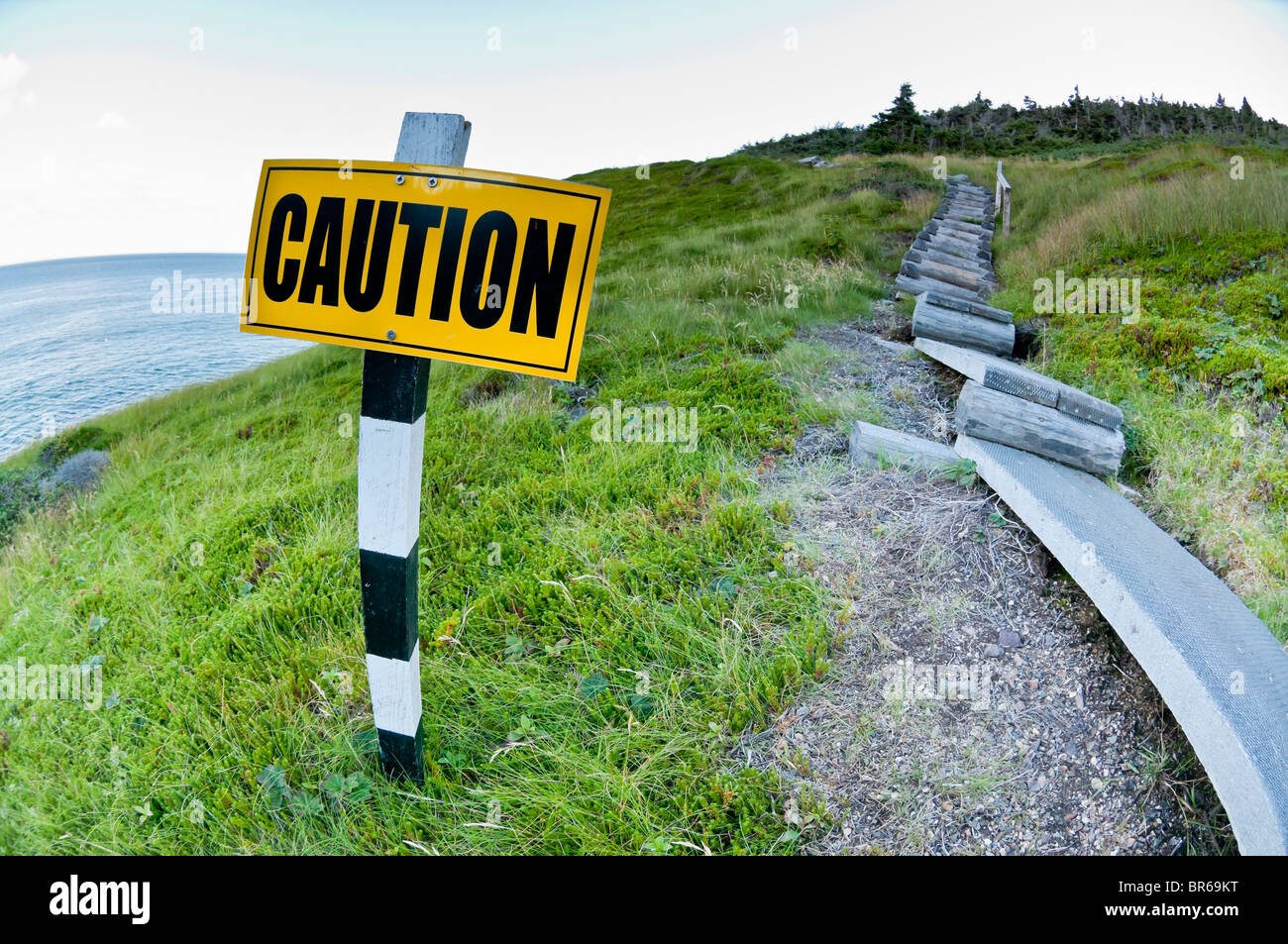 Attention, Avertissement sur le Sherwink Trail, Trinity Est, Péninsule de Bonavista, Terre-Neuve, Canada Banque D'Images