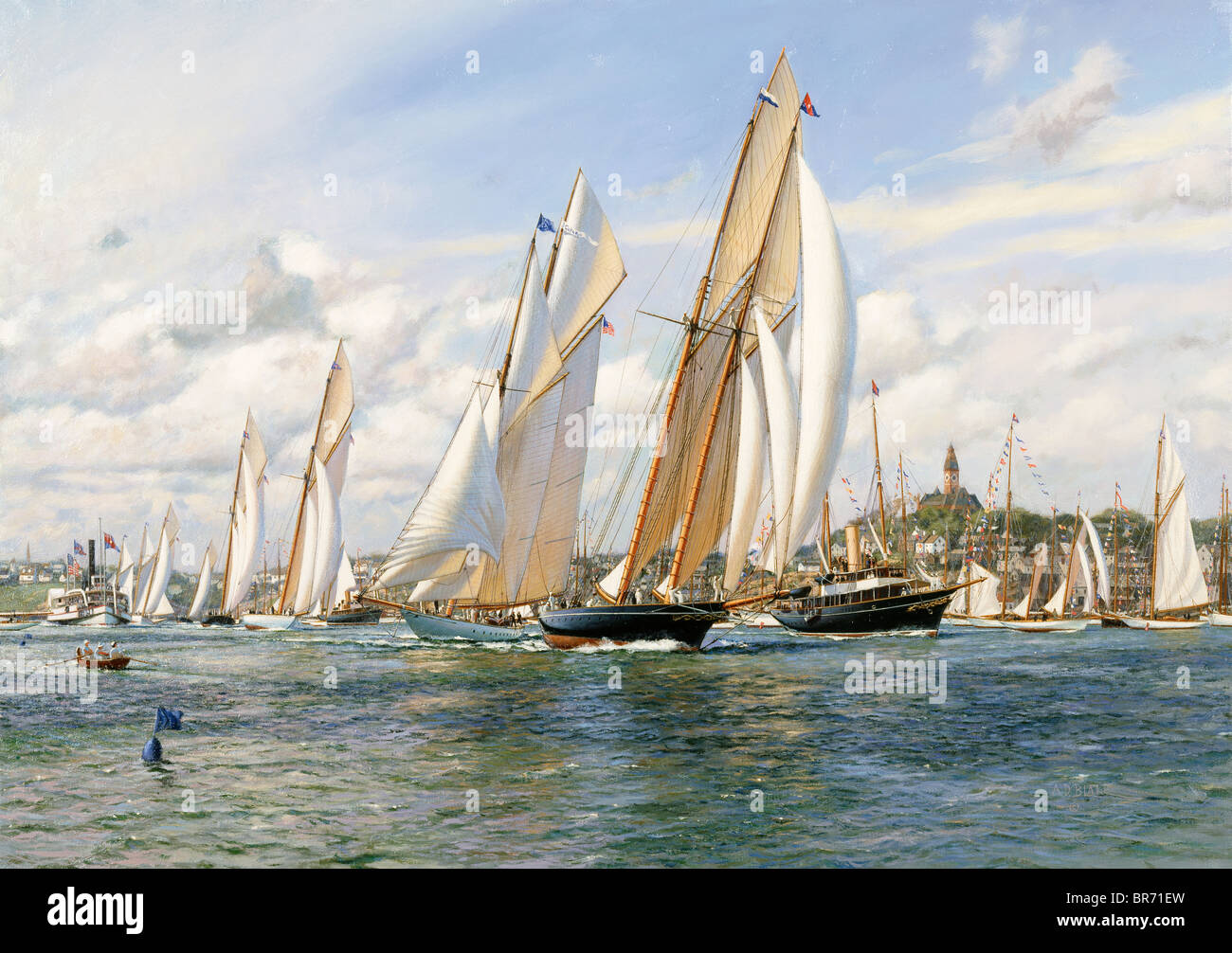 Journée de régate entre l'Est et le New York Yacht Club, London, 11 août 1902. Huile sur toile, 28' x 40', 1999. La pri Banque D'Images