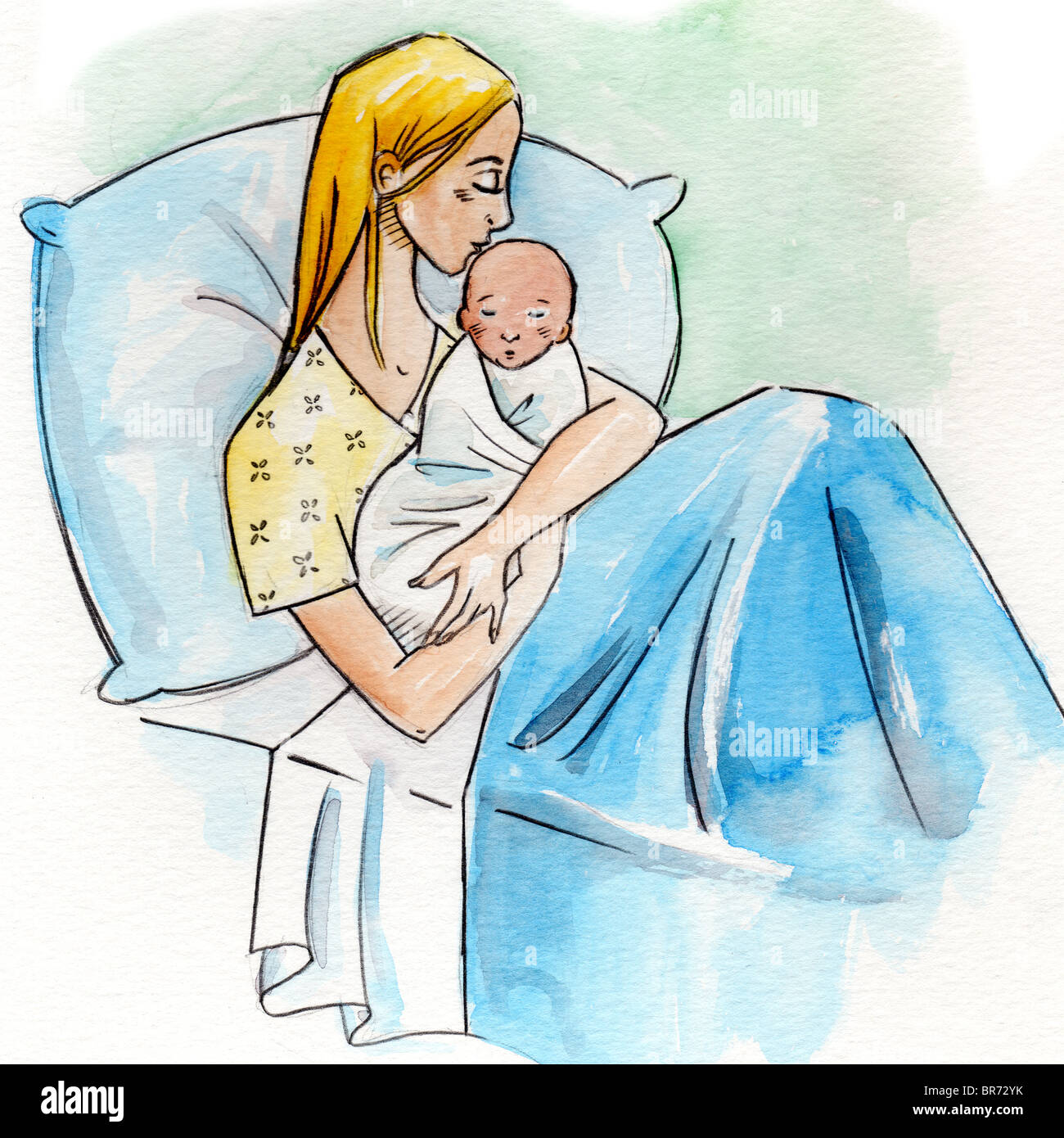 Une Femme Dans Un Lit D Hopital Tenant Son Bebe Nouveau Ne Photo Stock Alamy