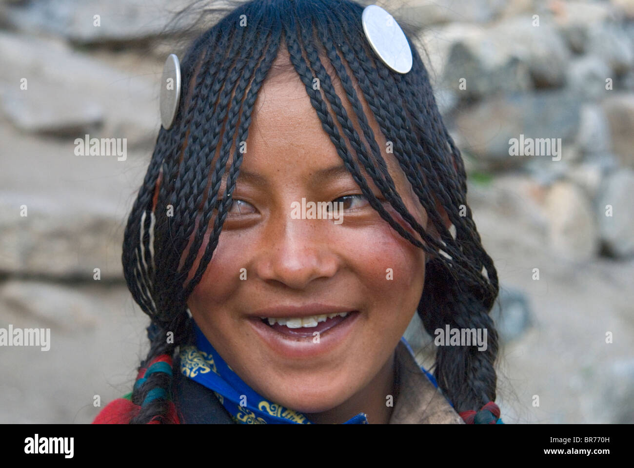 Nomade tibétain woman smiling Banque D'Images