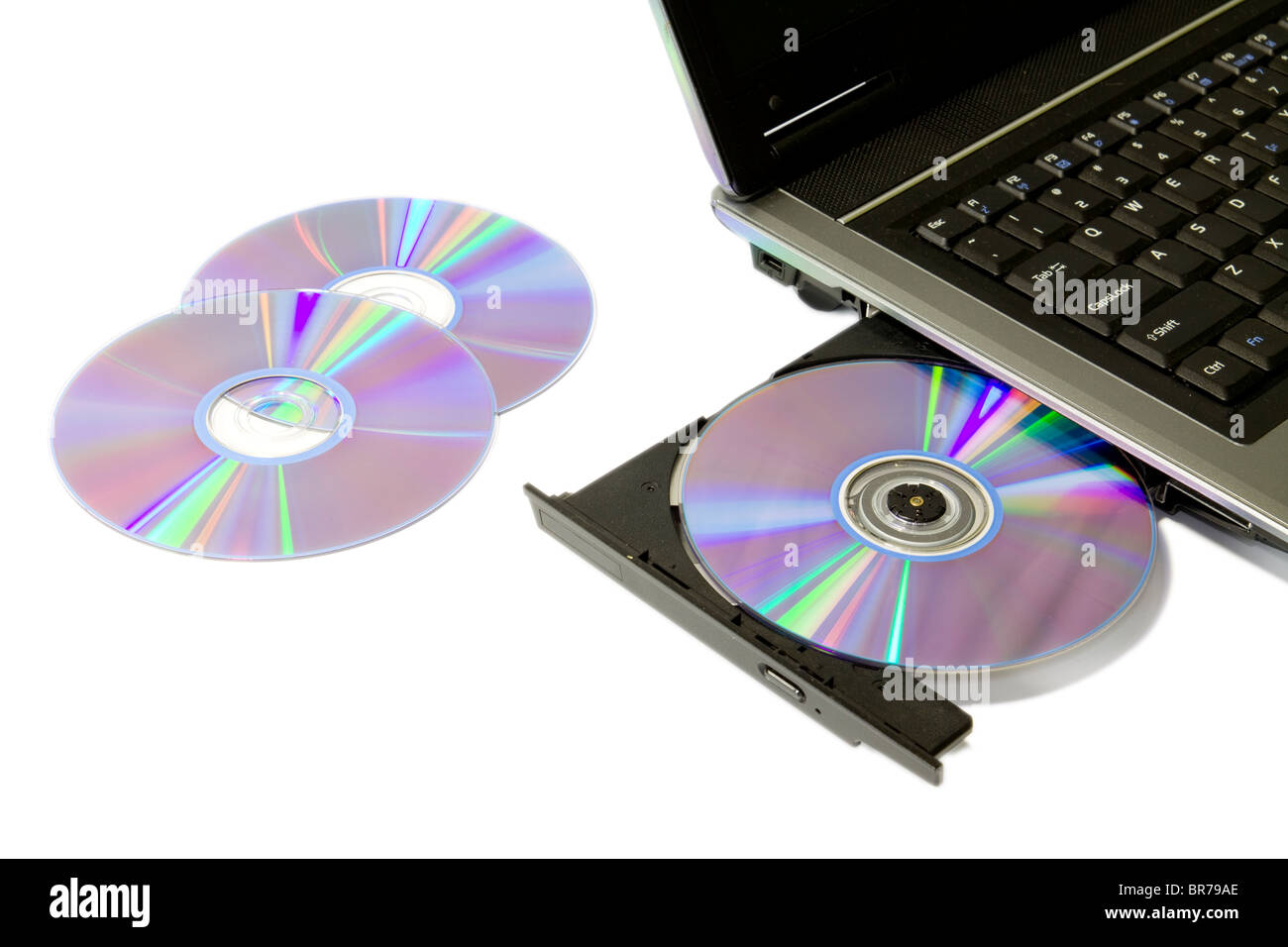 Détail d'un ordinateur portable avec lecteur de dvd et est chargé Photo  Stock - Alamy