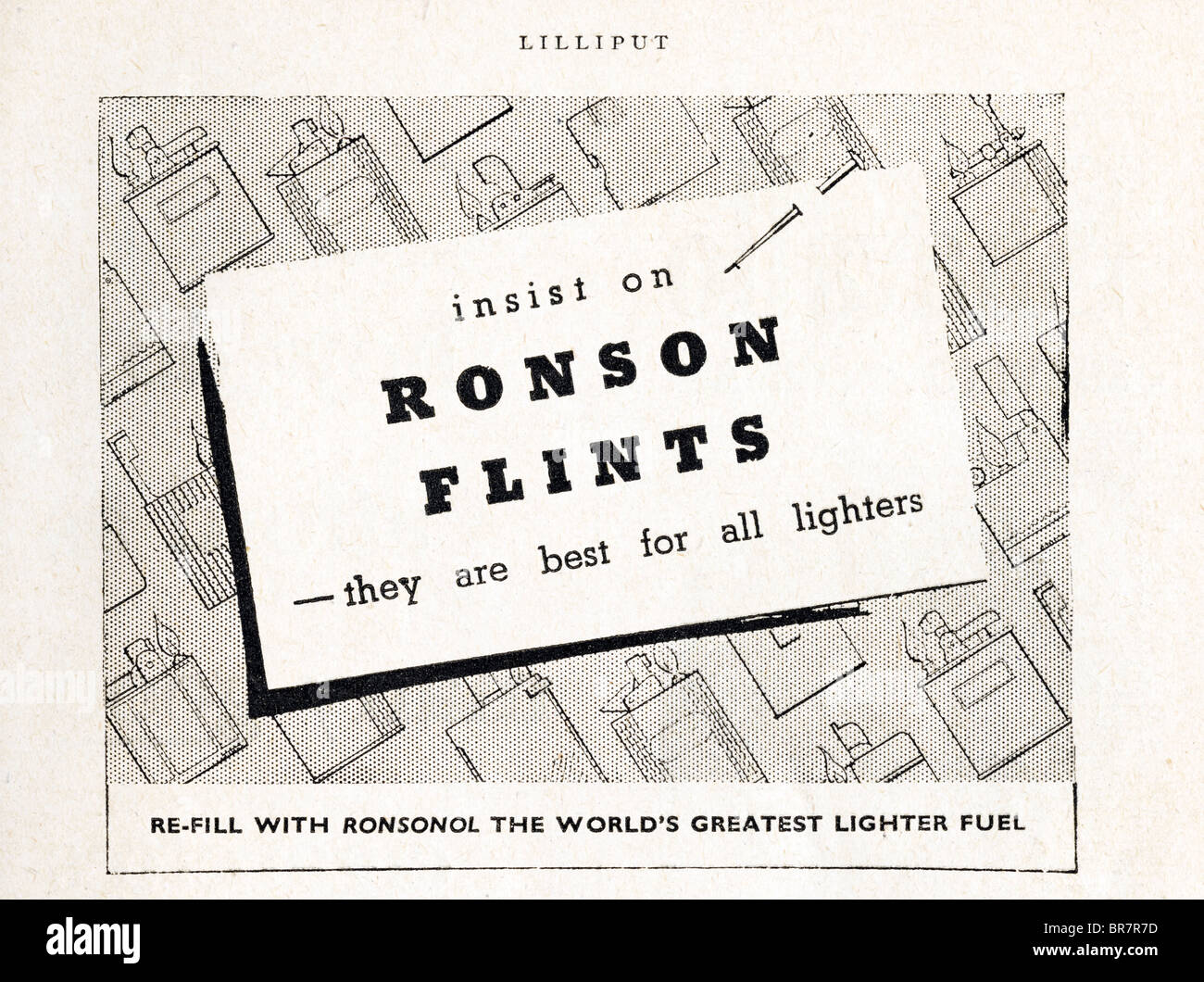 Le noir et blanc annonce pour Ronson allume-cigares à l'intérieur de silex daté de novembre 1947 magazine Lilliput Banque D'Images