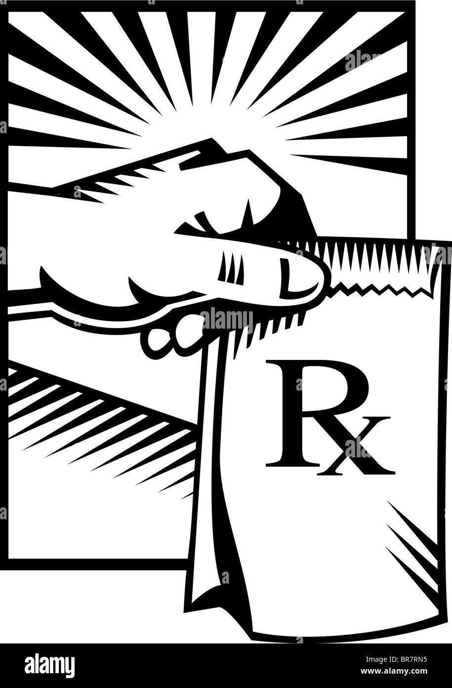 Une photo en noir et blanc d'un sac d'ordonnances Banque D'Images