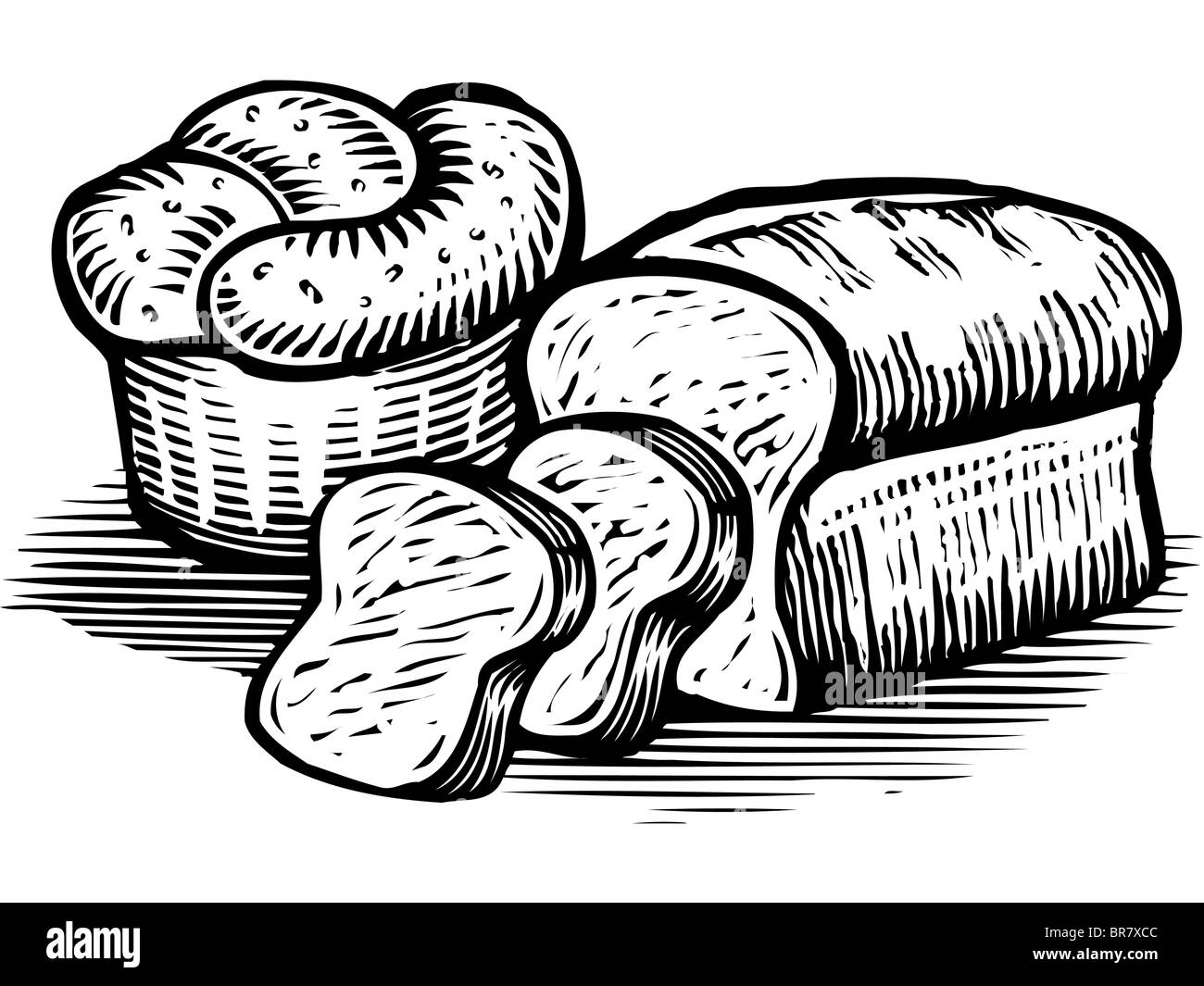 Un dessin de miches de pain illustrés en noir et blanc Banque D'Images