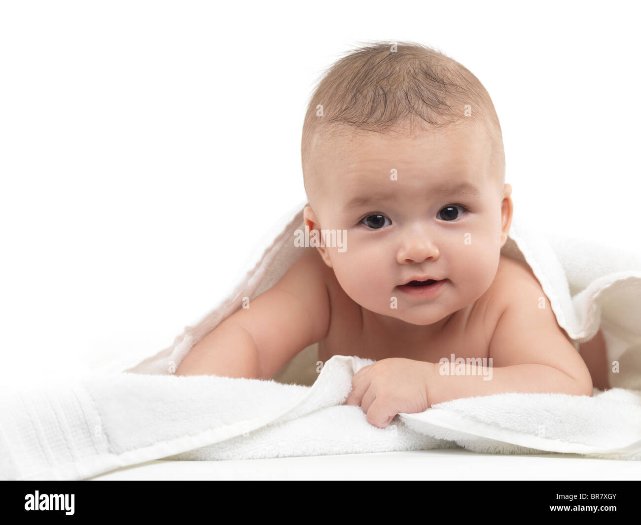 Portrait Of A Cute Bebe De Quatre Mois Garcon Regardant La Camera Isole Sur Fond Blanc Photo Stock Alamy