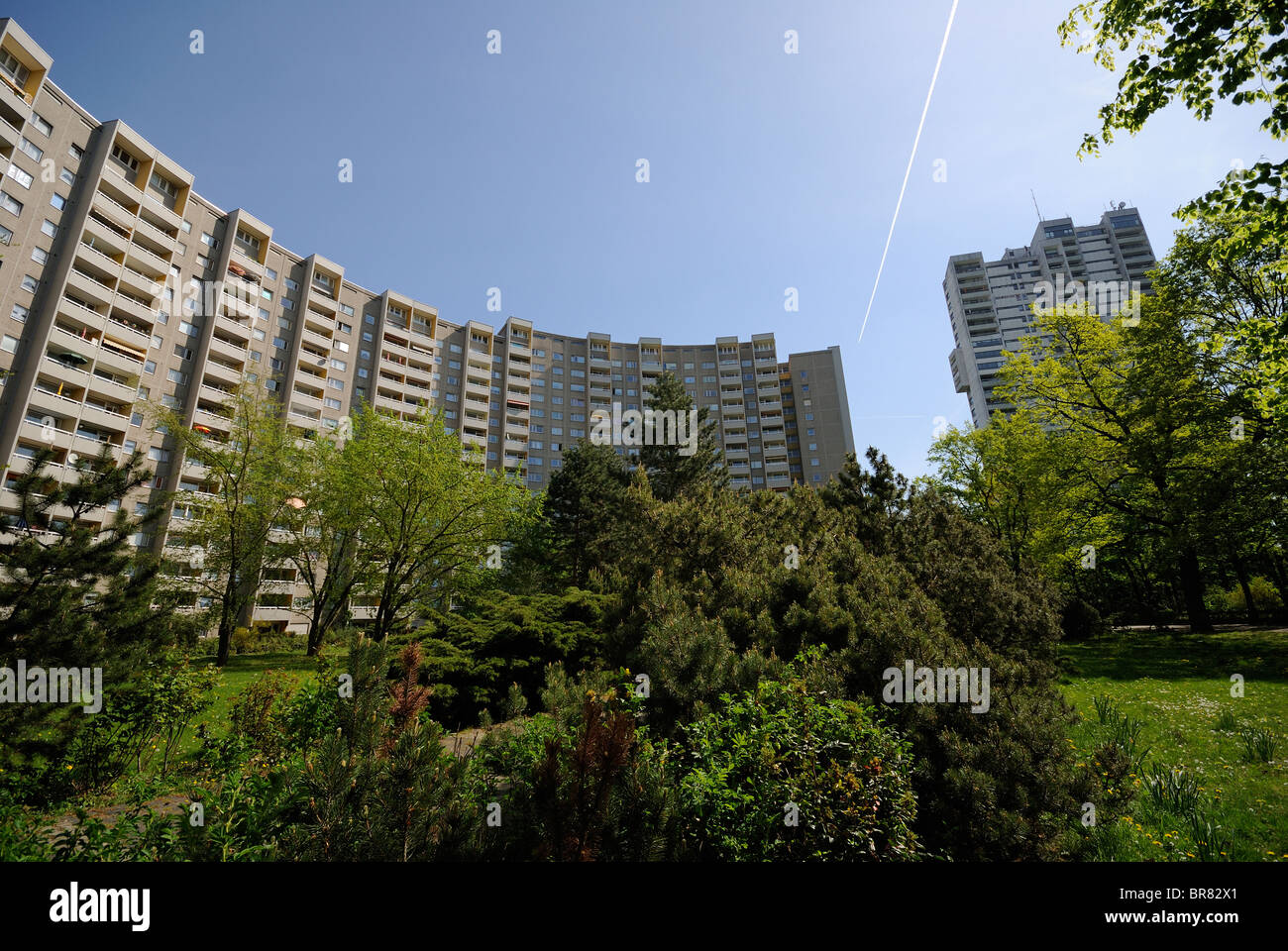 Gropiusstadt, Gropius Ville, immeuble de 18 étages de Walter Gropius, de la colonisation, Berlin, Allemagne, Europe. Banque D'Images