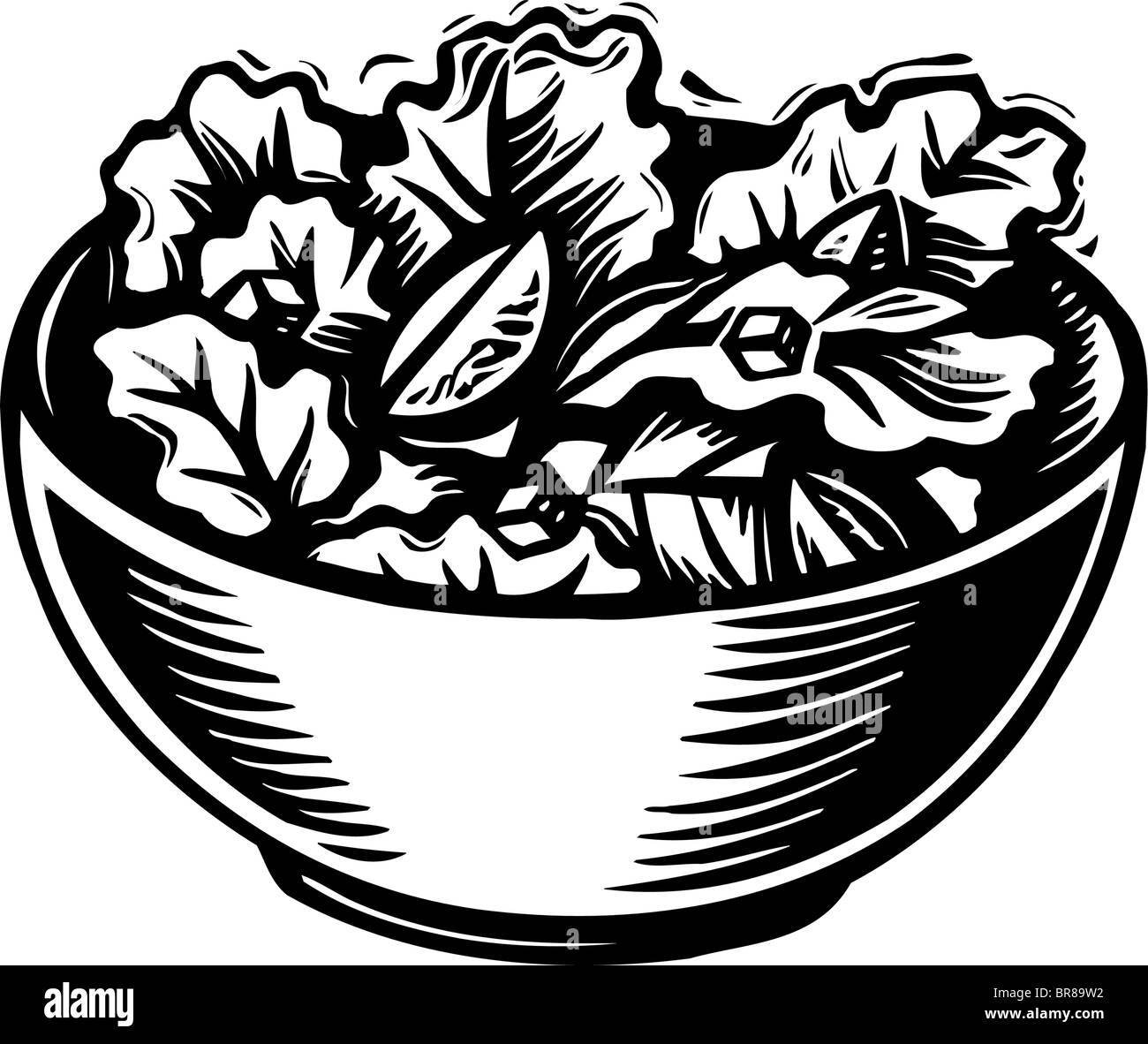 Une photo d'un bol de salade en noir et blanc Banque D'Images