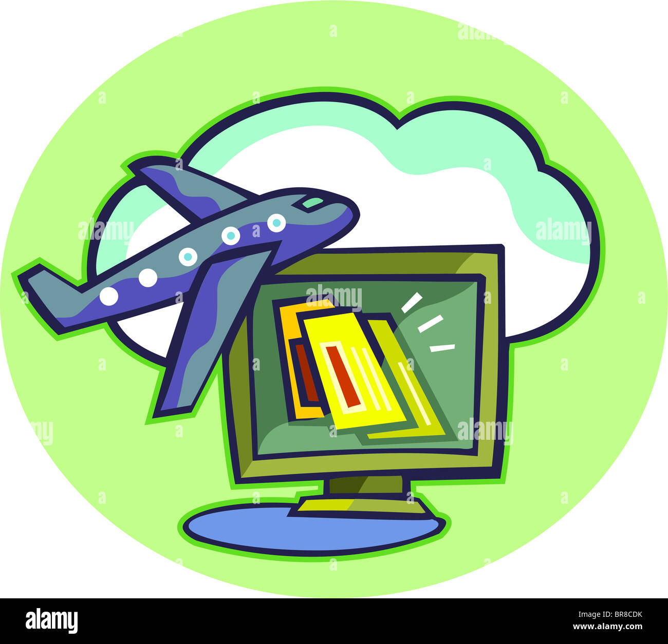 L'écran d'un ordinateur avec des billets à l'écran, et un vol d'un avion Banque D'Images