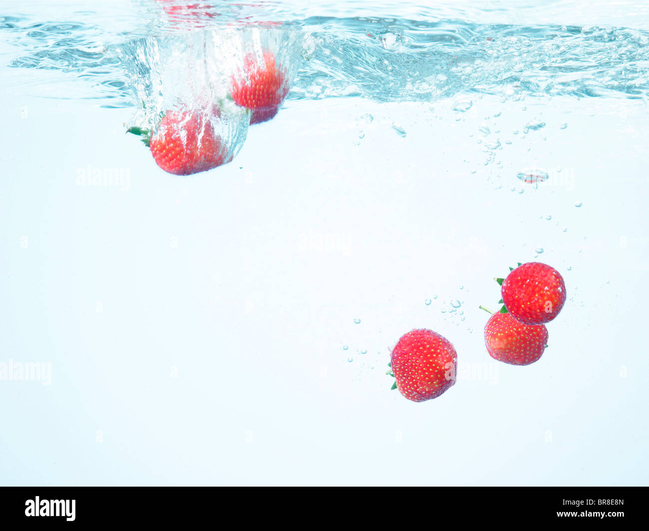 Les fraises sous l'eau Banque D'Images