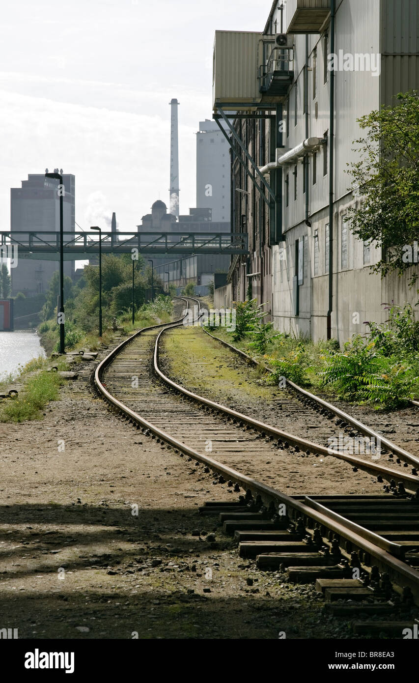 Les voies de chemin de fer dans la région de Krefeld, Allemagne NRW, le port. Banque D'Images