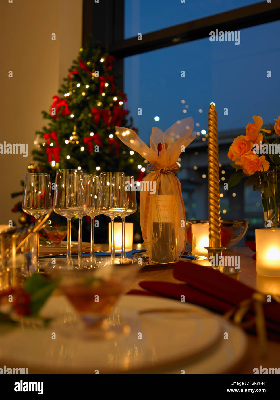 Table décorée pour Noël Banque D'Images