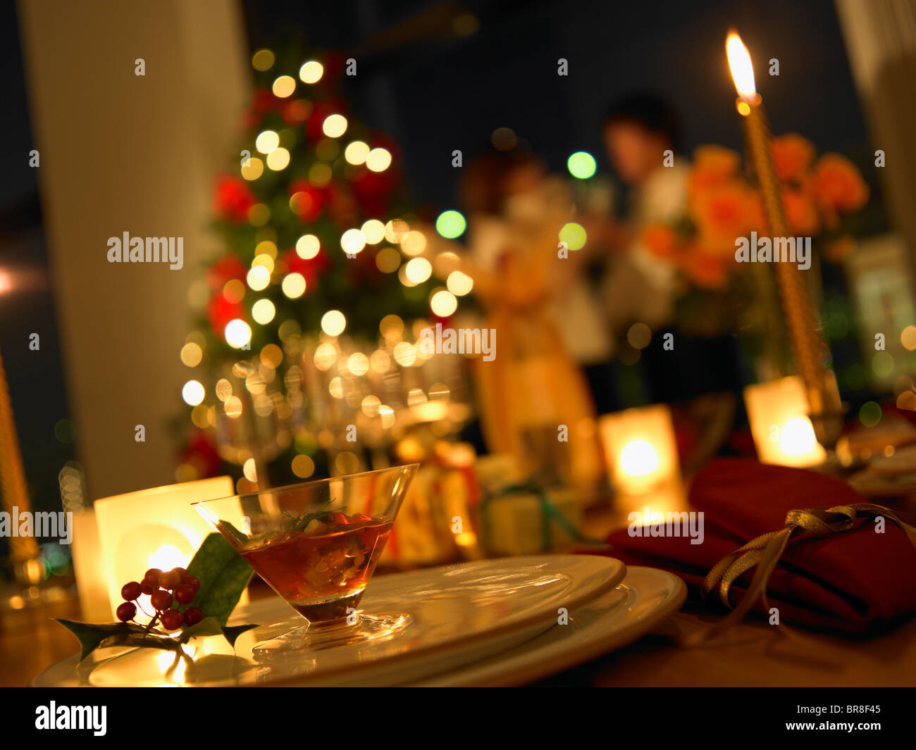 Table décorée pour Noël, differential focus Banque D'Images