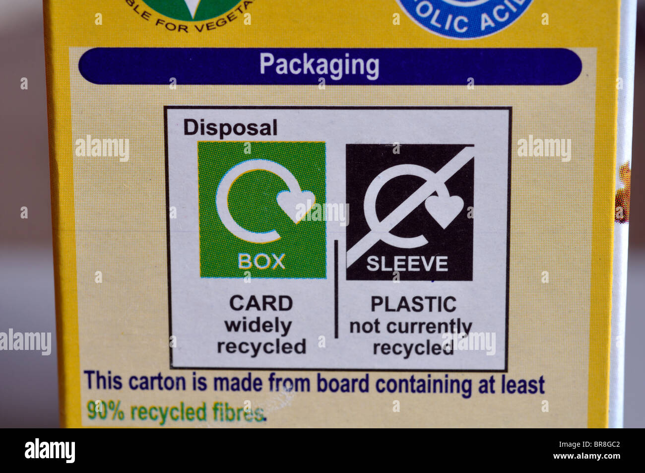 Informations sur le recyclage de l'emballage Banque D'Images