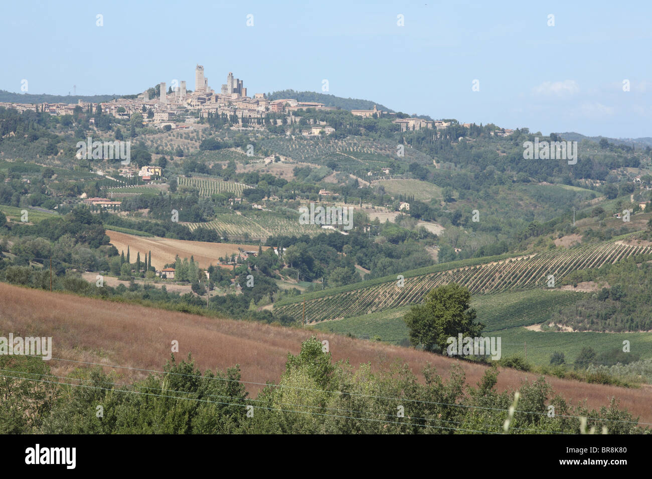 Vue sur la campagne, le paysage urbain dans l'arrière-plan, Florence, Italie Banque D'Images