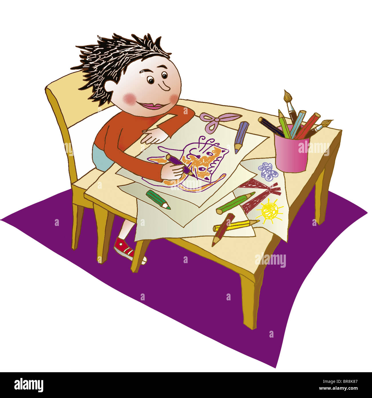 Un Enfant De Dessiner Une Image D Un Chat Photo Stock Alamy