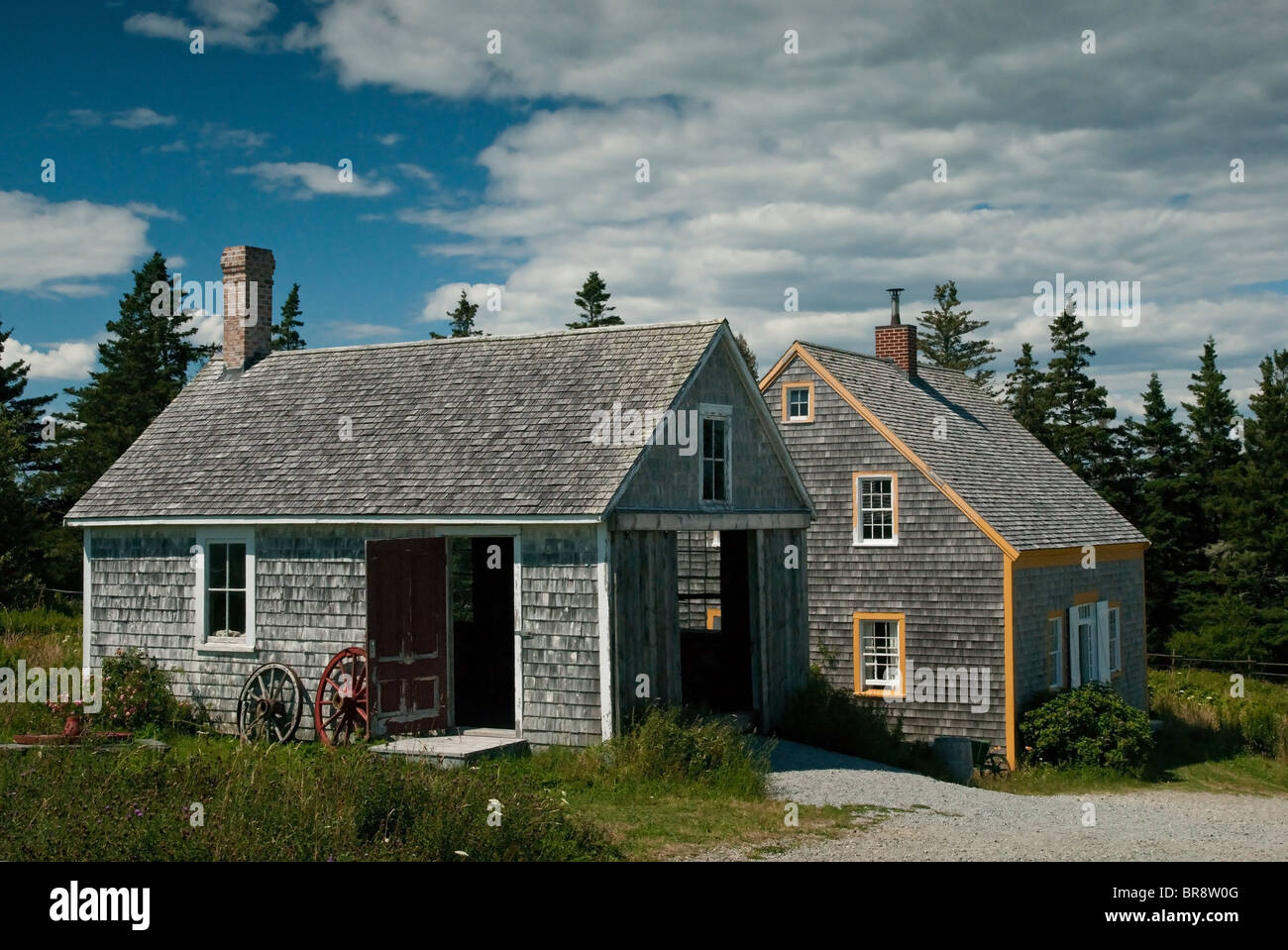 Maisons du 19ème siècle dans un village de pêcheurs, l'Acadie française, Nouvelle-Écosse Banque D'Images