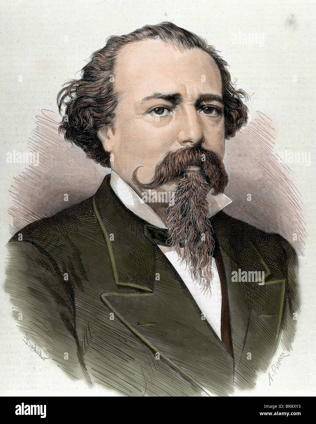 López de Ayala, Adelardo (1828-1879). Poète, dramaturge et homme politique espagnol. Gravure couleur de 1879. Banque D'Images