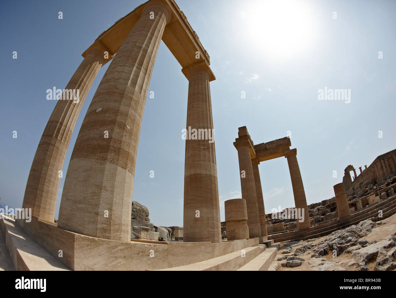 Temple d'Athéna sur l'Acropole de Lindos Rhodes Iles Grecques Hellas Banque D'Images